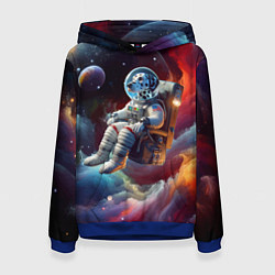 Толстовка-худи женская Космонавт далматинец в неоновой галактике, цвет: 3D-синий