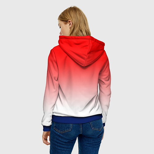 Женская толстовка Красно белый градиент / 3D-Синий – фото 4