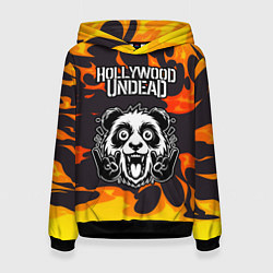 Толстовка-худи женская Hollywood Undead рок панда и огонь, цвет: 3D-черный