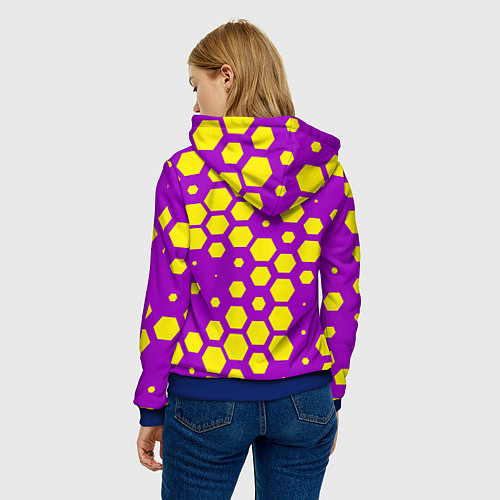 Женская толстовка Желтые соты на фиолетовом фоне / 3D-Синий – фото 4