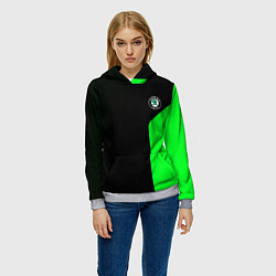 Толстовка-худи женская Skoda pattern sport green, цвет: 3D-меланж — фото 2