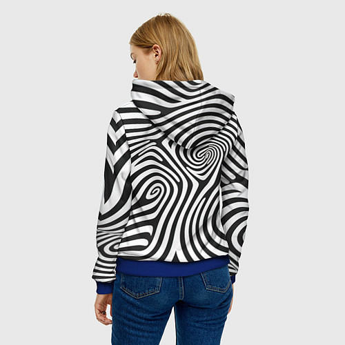 Женская толстовка Черно-белый водоворот - зебра исллюзия шкуры / 3D-Синий – фото 4