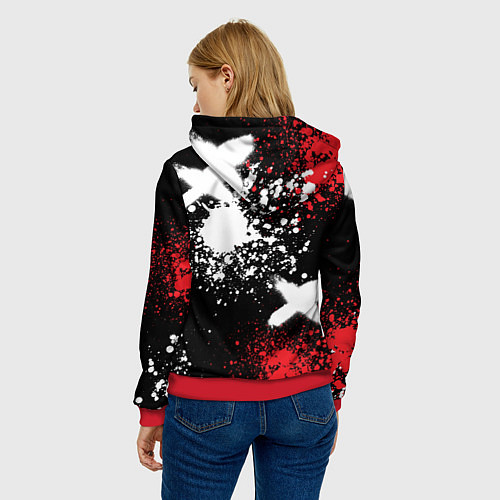 Женская толстовка Митсубиси на фоне граффити и брызг красок / 3D-Красный – фото 4