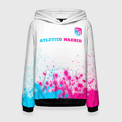 Толстовка-худи женская Atletico Madrid neon gradient style посередине, цвет: 3D-черный