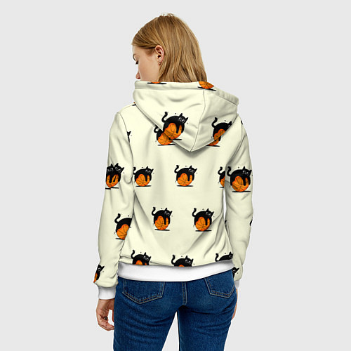 Женская толстовка Черный котик на баскетбольном мяче узор / 3D-Белый – фото 4