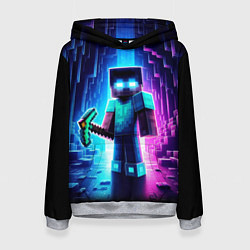 Толстовка-худи женская Minecraft - neon character ai art, цвет: 3D-меланж