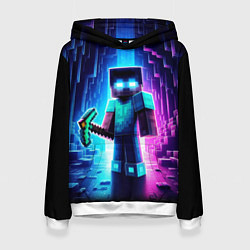 Толстовка-худи женская Minecraft - neon character ai art, цвет: 3D-белый