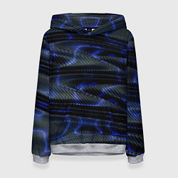 Толстовка-худи женская Темно синие карбоновые волны, цвет: 3D-меланж