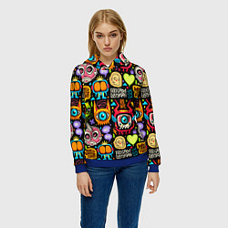 Толстовка-худи женская Feel good every day motivation monsters pattern, цвет: 3D-синий — фото 2