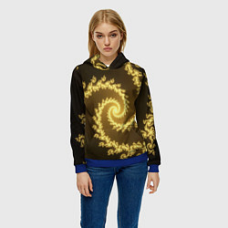 Толстовка-худи женская Желтая спираль фракталов, цвет: 3D-синий — фото 2