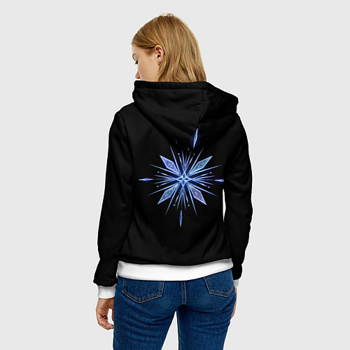 Женская толстовка Голубая снежинка на черном фоне / 3D-Белый – фото 4