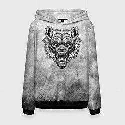 Женская толстовка Яростный волк на текстурном фоне