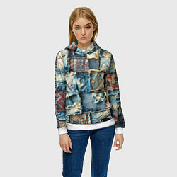 Толстовка-худи женская Деним пэчворк-ржавчина, цвет: 3D-белый — фото 2