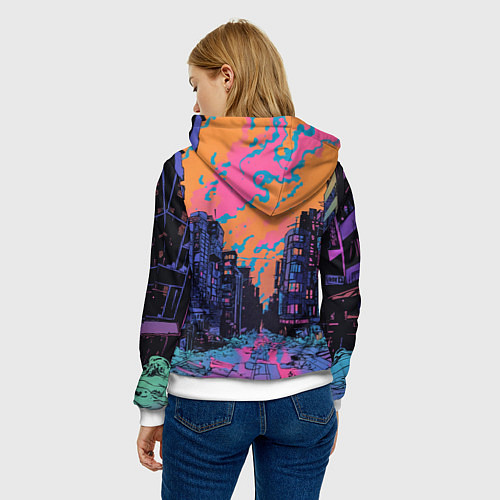 Женская толстовка Киберпанк город в стиле комиксов / 3D-Белый – фото 4