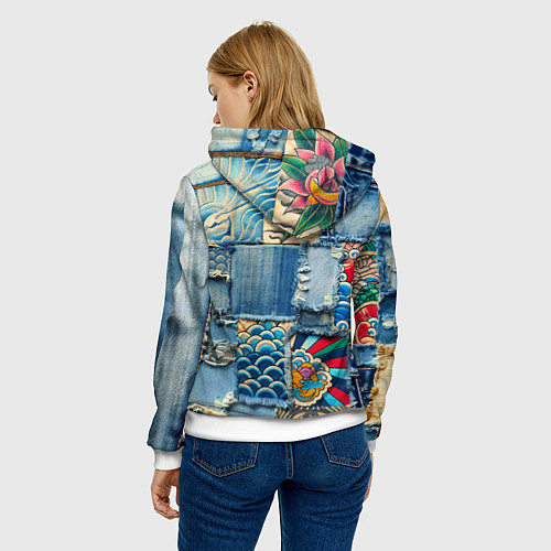 Женская толстовка Японские мотивы на дениме / 3D-Белый – фото 4