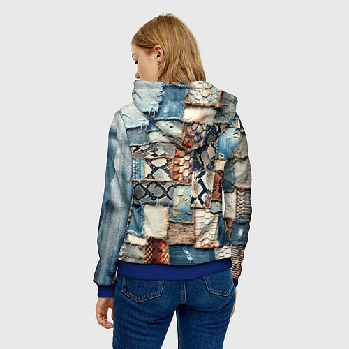Женская толстовка Змеиная кожа - пэчворк / 3D-Синий – фото 4