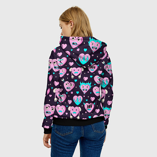 Женская толстовка Паттерн с арт сердцами / 3D-Черный – фото 4