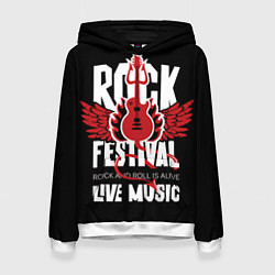 Толстовка-худи женская Rock festival - live music, цвет: 3D-белый