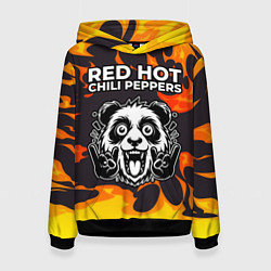 Толстовка-худи женская Red Hot Chili Peppers рок панда и огонь, цвет: 3D-черный