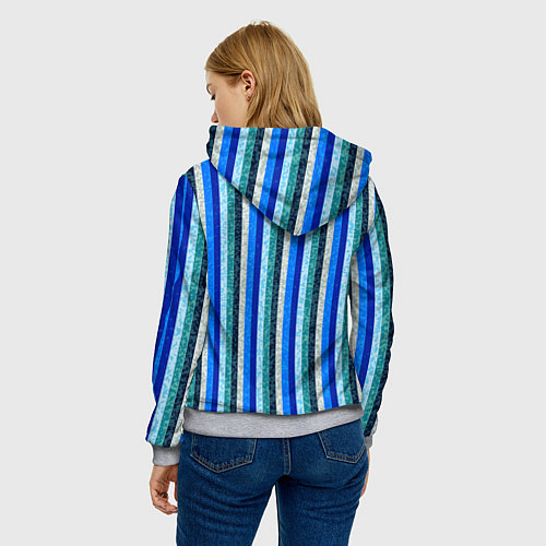 Женская толстовка Сине-бирюзовый полосатый / 3D-Меланж – фото 4
