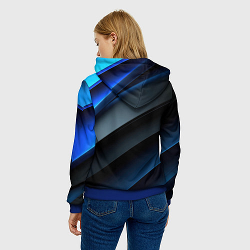 Женская толстовка Темная синяя стильная абстракция на черном фоне / 3D-Синий – фото 4