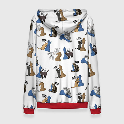 Женская толстовка Котики и шахматы белый / 3D-Красный – фото 2