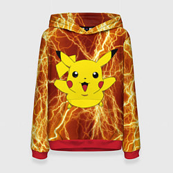 Толстовка-худи женская Pikachu yellow lightning, цвет: 3D-красный