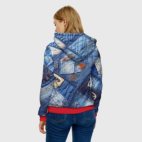 Женская толстовка Vanguard jeans patchwork - ai art / 3D-Красный – фото 4