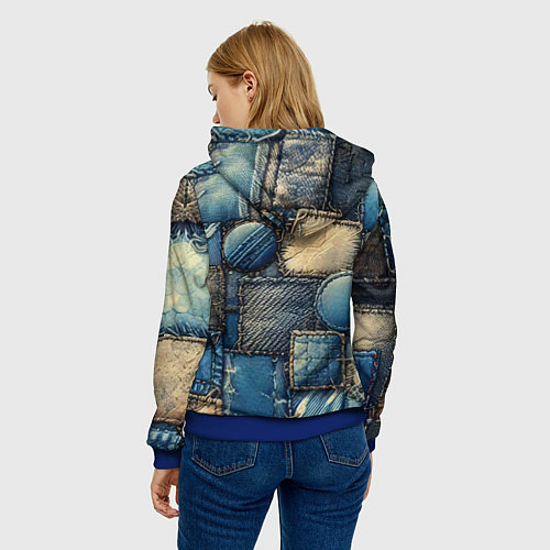 Женская толстовка Denim patchwork - ai art / 3D-Синий – фото 4