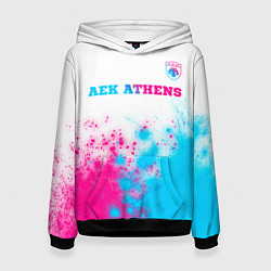 Толстовка-худи женская AEK Athens neon gradient style посередине, цвет: 3D-черный
