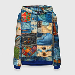 Толстовка-худи женская Vanguard denim patchwork - ai art, цвет: 3D-синий