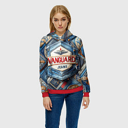 Толстовка-худи женская Vanguard denim patchwork - ai art, цвет: 3D-красный — фото 2