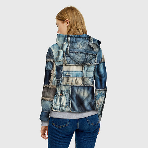 Женская толстовка Patchwork denim - vogue / 3D-Меланж – фото 4