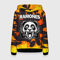 Толстовка-худи женская Ramones рок панда и огонь, цвет: 3D-черный