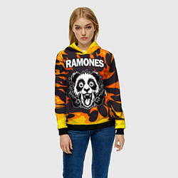 Толстовка-худи женская Ramones рок панда и огонь, цвет: 3D-черный — фото 2