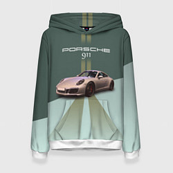 Толстовка-худи женская Спортивный автомобиль Порше 911, цвет: 3D-белый