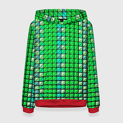 Толстовка-худи женская Зелёные плитки и чёрная обводка, цвет: 3D-красный