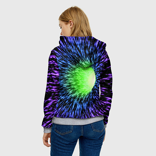 Женская толстовка Червоточина - градиентные лучи со свечением / 3D-Меланж – фото 4