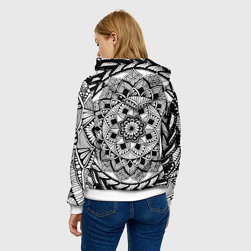 Женская толстовка Мандала зенарт чёрно-белая / 3D-Белый – фото 4