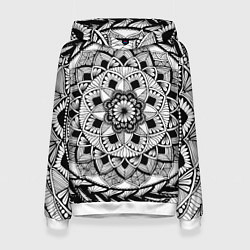 Женская толстовка Мандала зенарт чёрно-белая