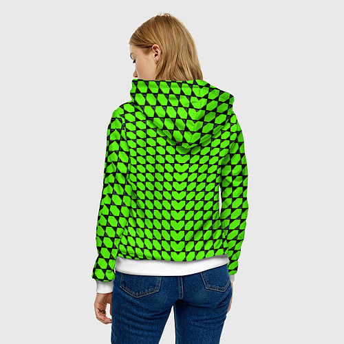 Женская толстовка Зелёные лепестки шестиугольники / 3D-Белый – фото 4