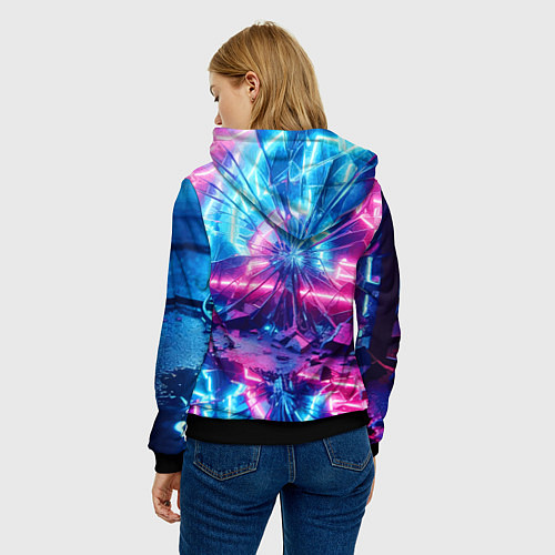 Женская толстовка Разбитая неоновая вывеска - мегаполис / 3D-Черный – фото 4