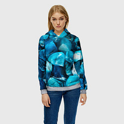 Толстовка-худи женская Аквамарин камни минералы крупный план, цвет: 3D-меланж — фото 2
