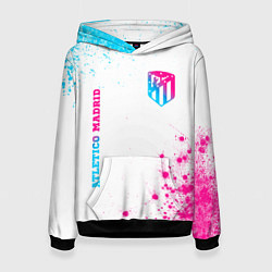 Толстовка-худи женская Atletico Madrid neon gradient style вертикально, цвет: 3D-черный