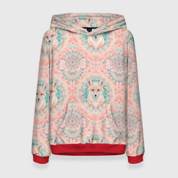 Толстовка-худи женская Лисицы на светлом фоне, цвет: 3D-красный