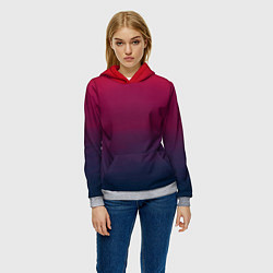 Толстовка-худи женская Сумерки градиент от красного к синему, цвет: 3D-меланж — фото 2