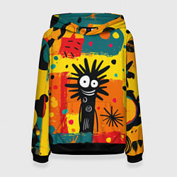 Женская толстовка Красочная абстракция с черным персонажем