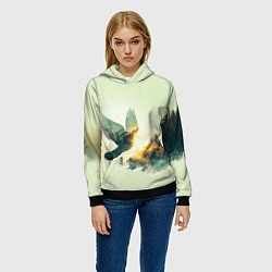 Толстовка-худи женская Голубь и лес: эффект двойной экспозиции, цвет: 3D-черный — фото 2