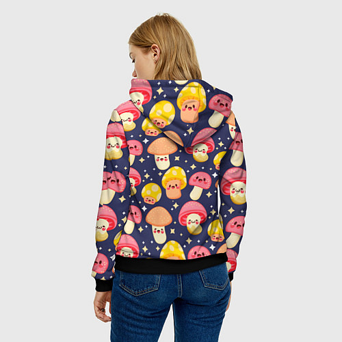 Женская толстовка Веселые грибочки паттерн / 3D-Черный – фото 4