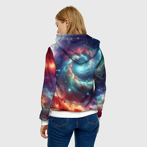 Женская толстовка Космическая неоновая акула - нейросеть / 3D-Белый – фото 4